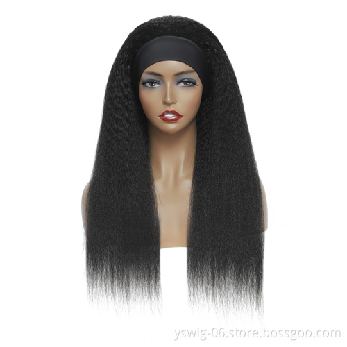 Top Selling New Arrival Human Hair Kinky Straight Headband Wigs Cheap Machine Made Non Lace Wig on Sale